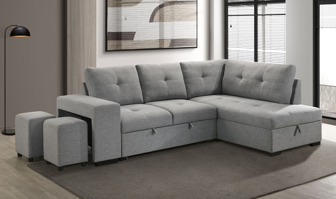 Modern Heritage Roanne Fabric Sleeper Sectional Sofa With Two Footstools - Jennifer Furniture