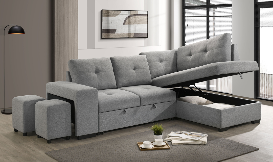 Modern Heritage Roanne Fabric Sleeper Sectional Sofa With Two Footstools - Jennifer Furniture
