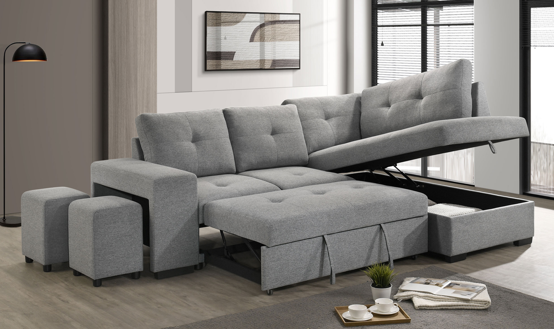 Modern Heritage Roanne Fabric Sleeper Sectional Sofa With Two Footstools - Jennifer Furniture