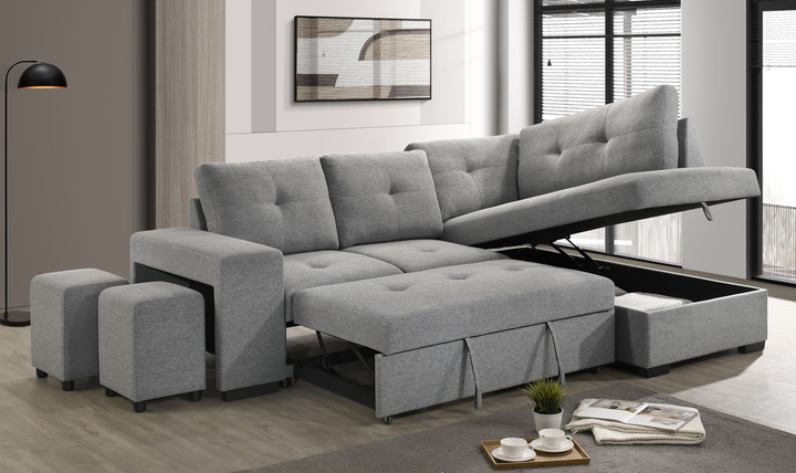 Modern Heritage Roanne Fabric Sleeper Sectional Sofa With Two Footstools - Jennifer Furniture