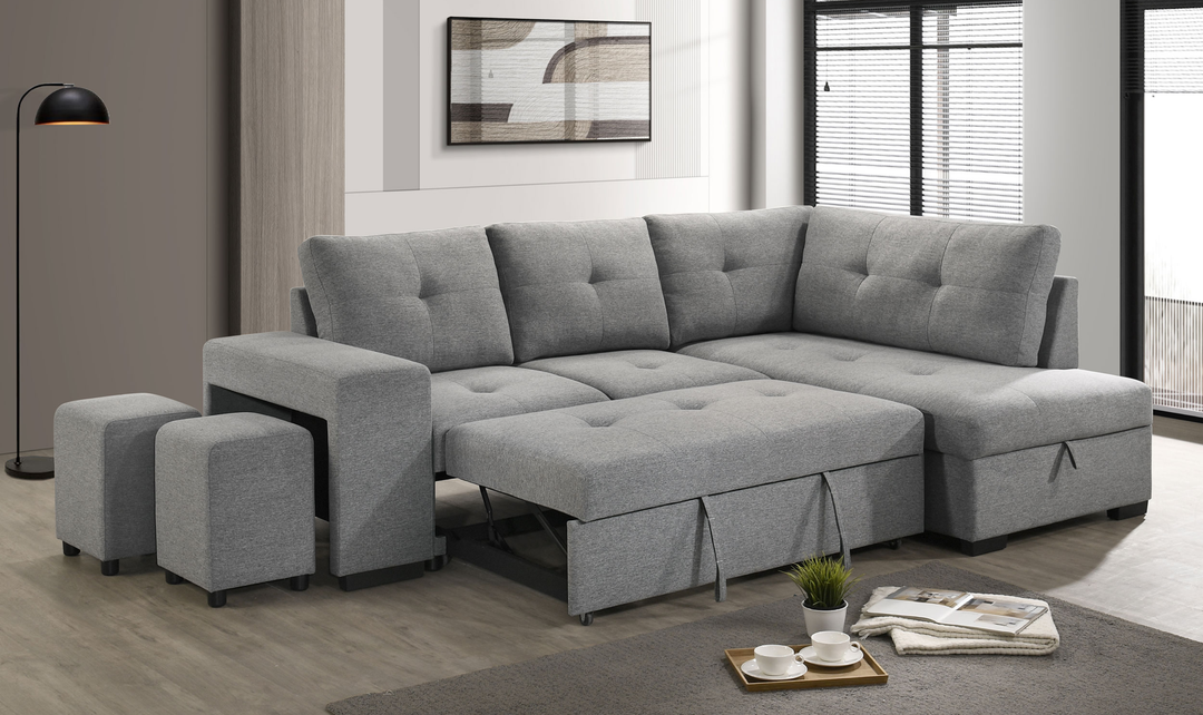 Modern Heritage Roanne Fabric Sleeper Sectional Sofa With Two Footstools - Jennifer Furniture