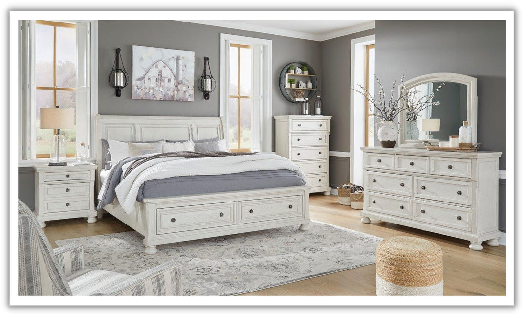 Robbinsdale White Wooden Bedroom Set with Storage