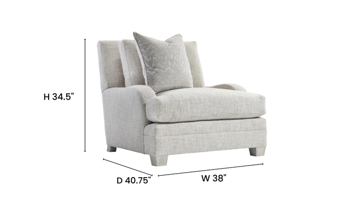 Bernhardt Rollins Fabric Chair With Shaped Track Arm and Throw Pillow - Jennifer Furniture