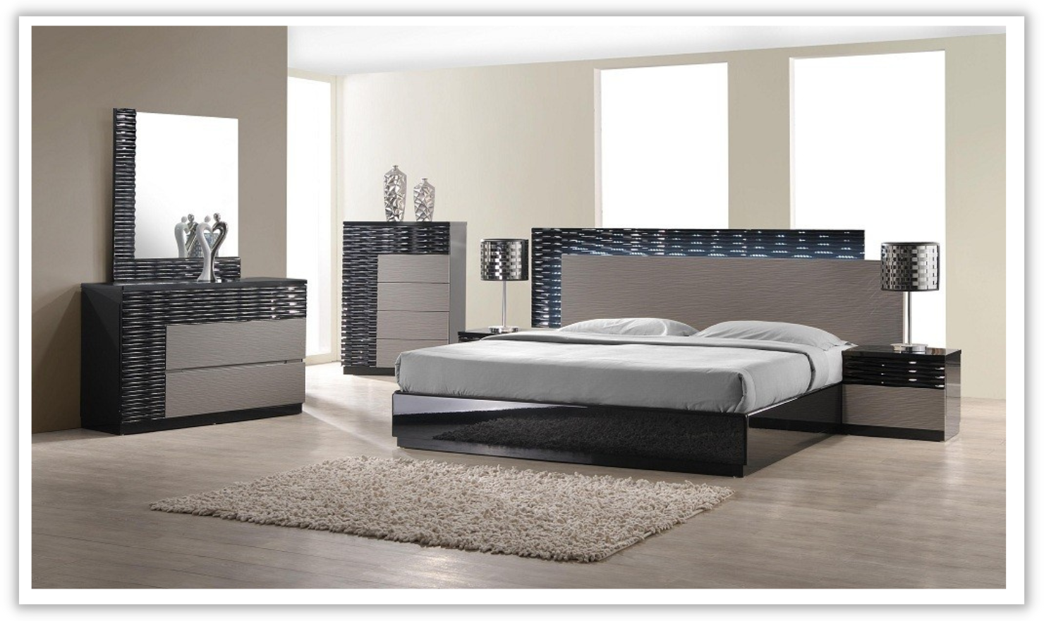 Jennifer Italia Rondo Platform Bed in Gray Lacquer Finish