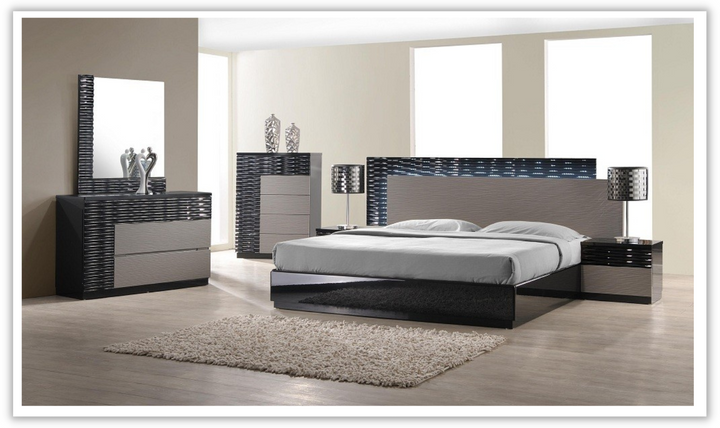 Jennifer Italia Rondo Queen Platform Bed in Gray Lacquer Finish