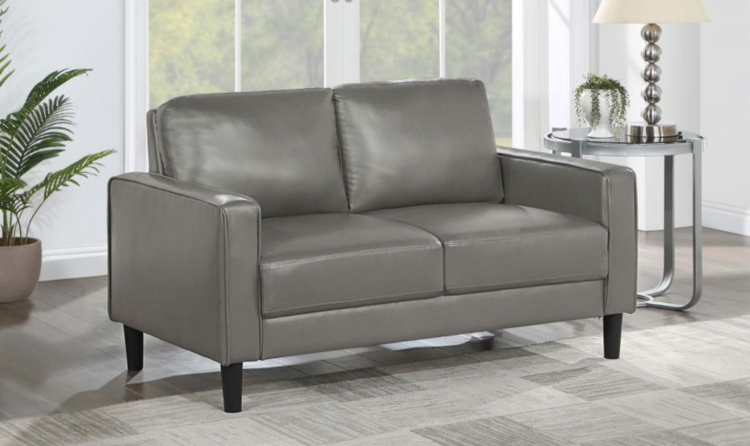 Modern Heritage Ruth Loveseat With Track Arm In Fabric and Leather