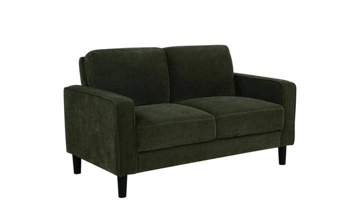 Modern Heritage Ruth Loveseat With Track Arm In Fabric and Leather