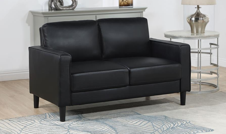 Modern Heritage Ruth Loveseat With Track Arm In Fabric and Leather