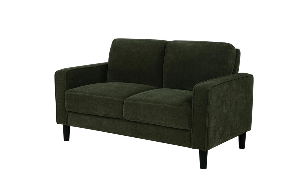 Modern Heritage Ruth Loveseat With Track Arm In Fabric and Leather