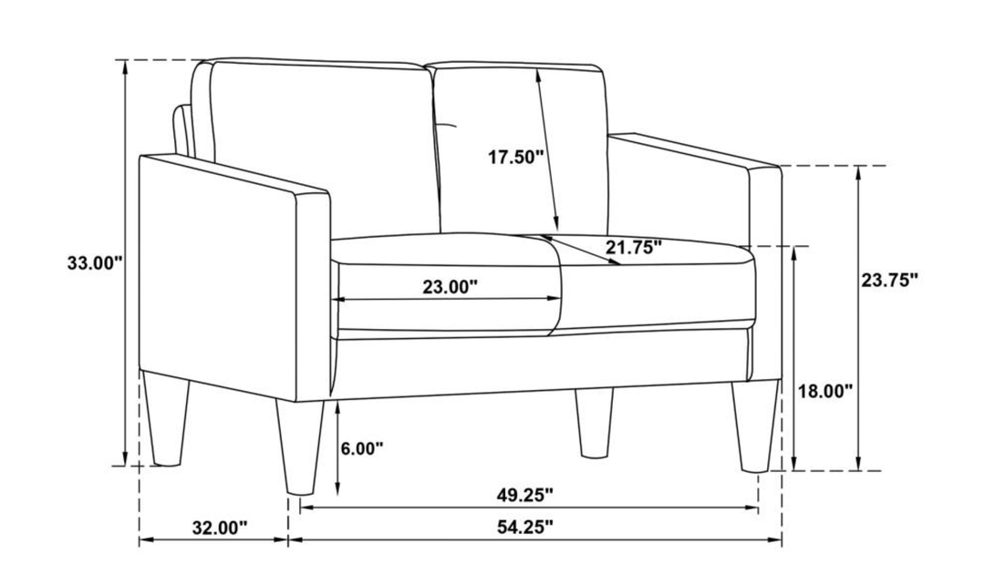 Modern Heritage Ruth Loveseat With Track Arm In Fabric and Leather