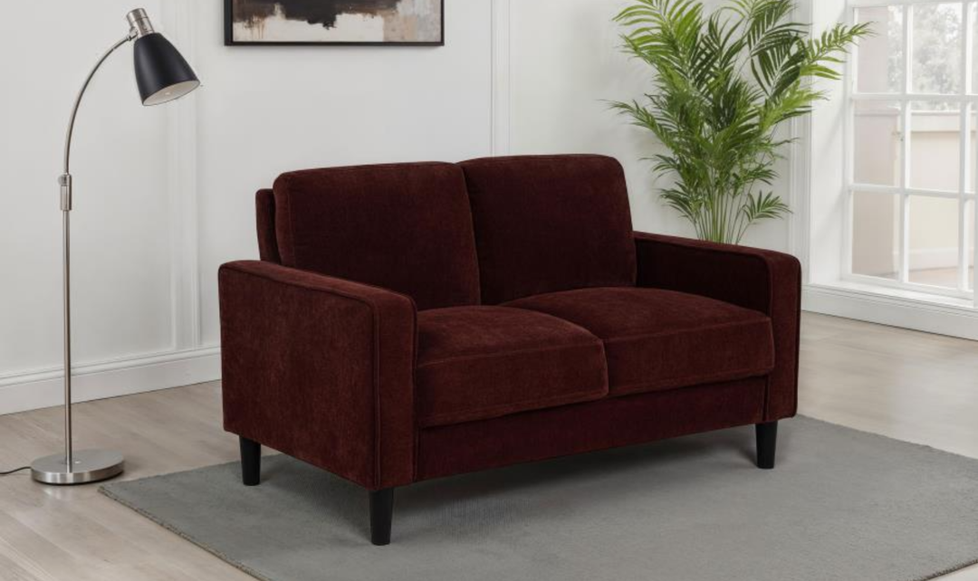 Modern Heritage Ruth Loveseat With Track Arm In Fabric and Leather