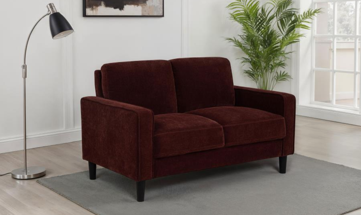Modern Heritage Ruth Loveseat With Track Arm In Fabric and Leather