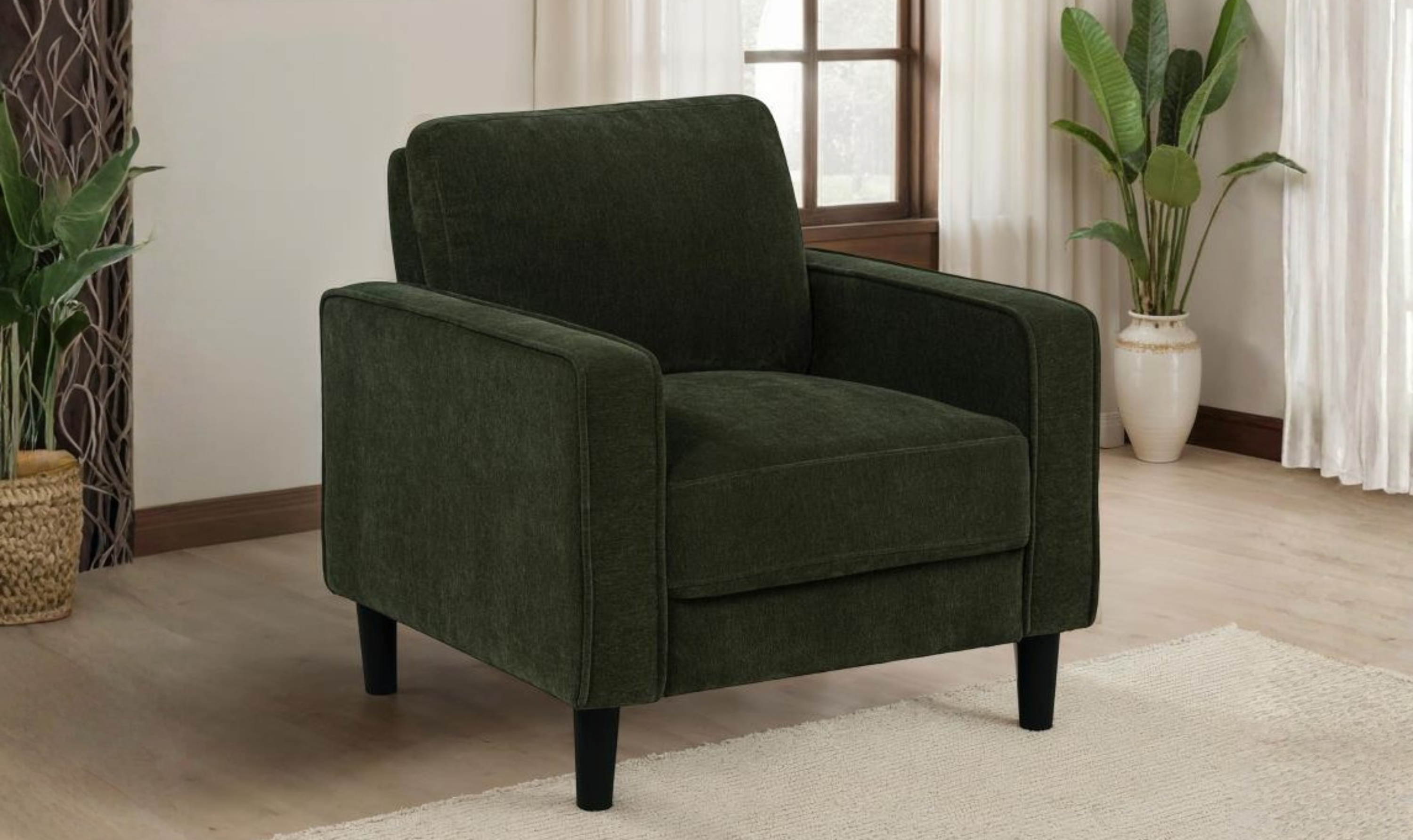 Ruth Accent Chair in Fabric & Leather with Track Arms
