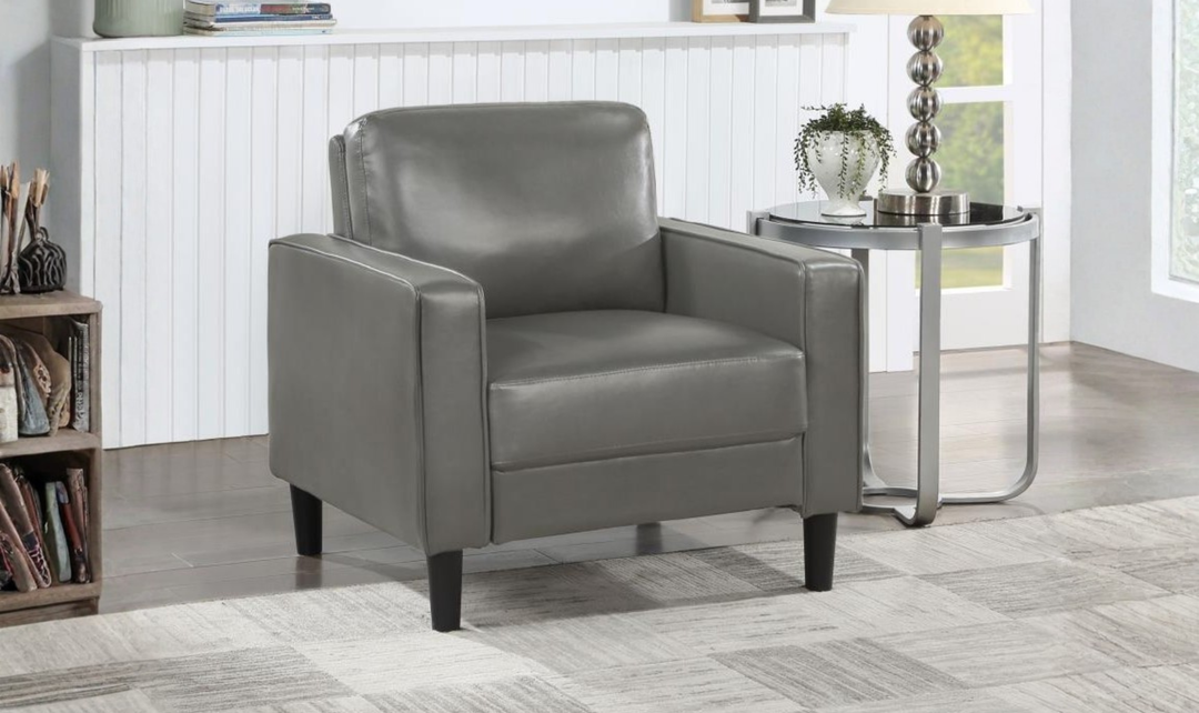 Ruth Accent Chair in Fabric & Leather with Track Arms