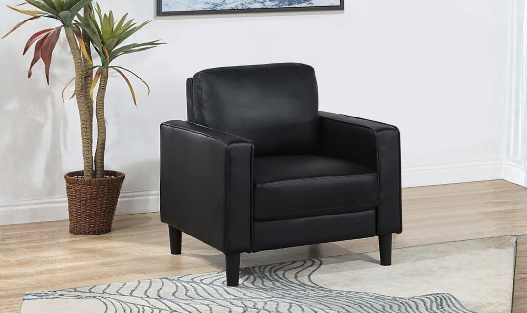 Ruth Accent Chair in Fabric & Leather with Track Arms