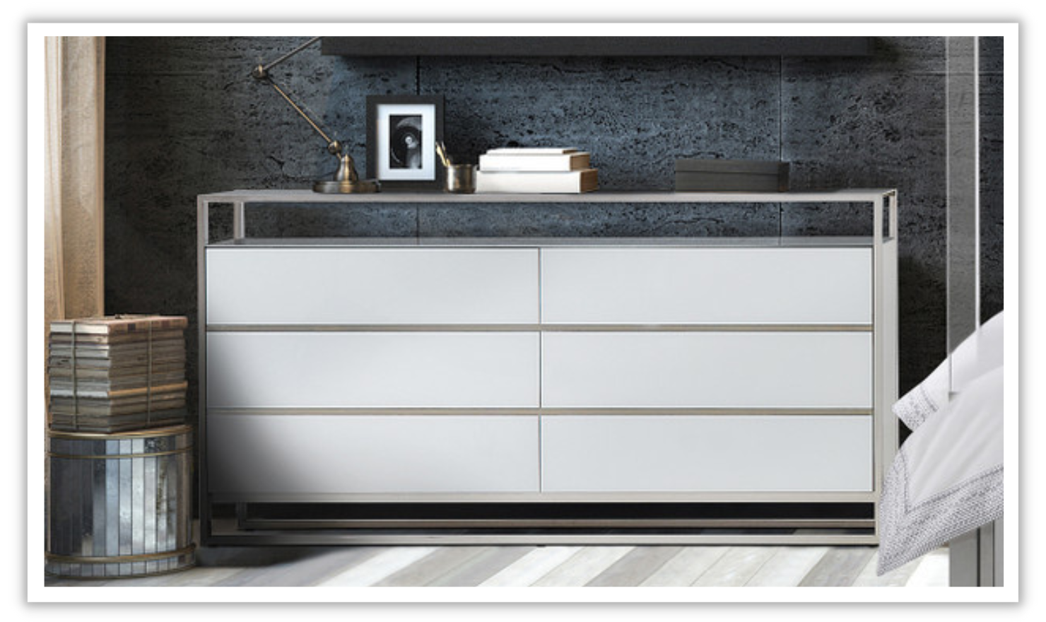 AICO Furniture - State St. Metal Dresser in Glossy White