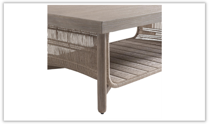 Santiago Brown Cocktail Table with U-shaped Shelf Woven Base