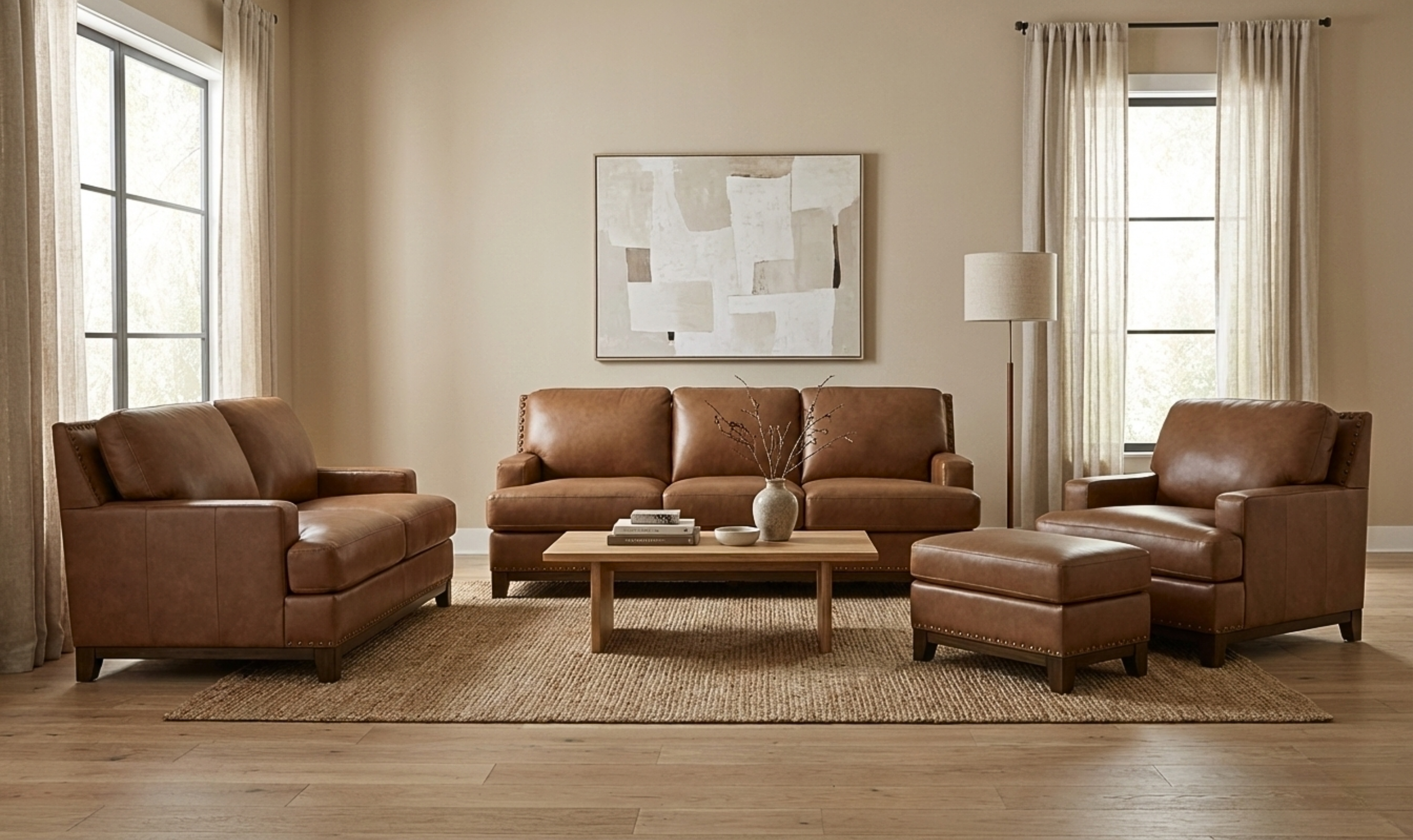Modern Heritage Saonara Stationary Leather Living Room Sets