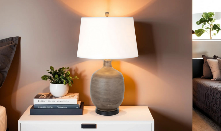 Sierra 28" Gray Brown Tone Poly Table Lamp, (Set of 2)-Jennifer Furniture