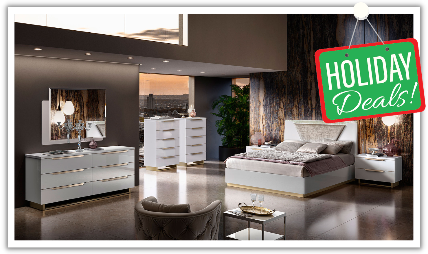 ESF Italia Smart Wooden Bedroom Set (Queen/King Bed + 2 Nightstands