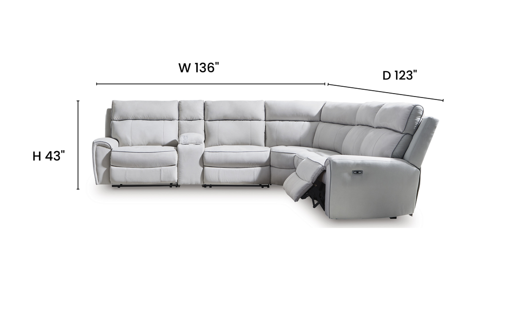 Modern Heritage Social Pointe 6-Piece Reclining Sectional with Storage Console - Jennifer Furniture