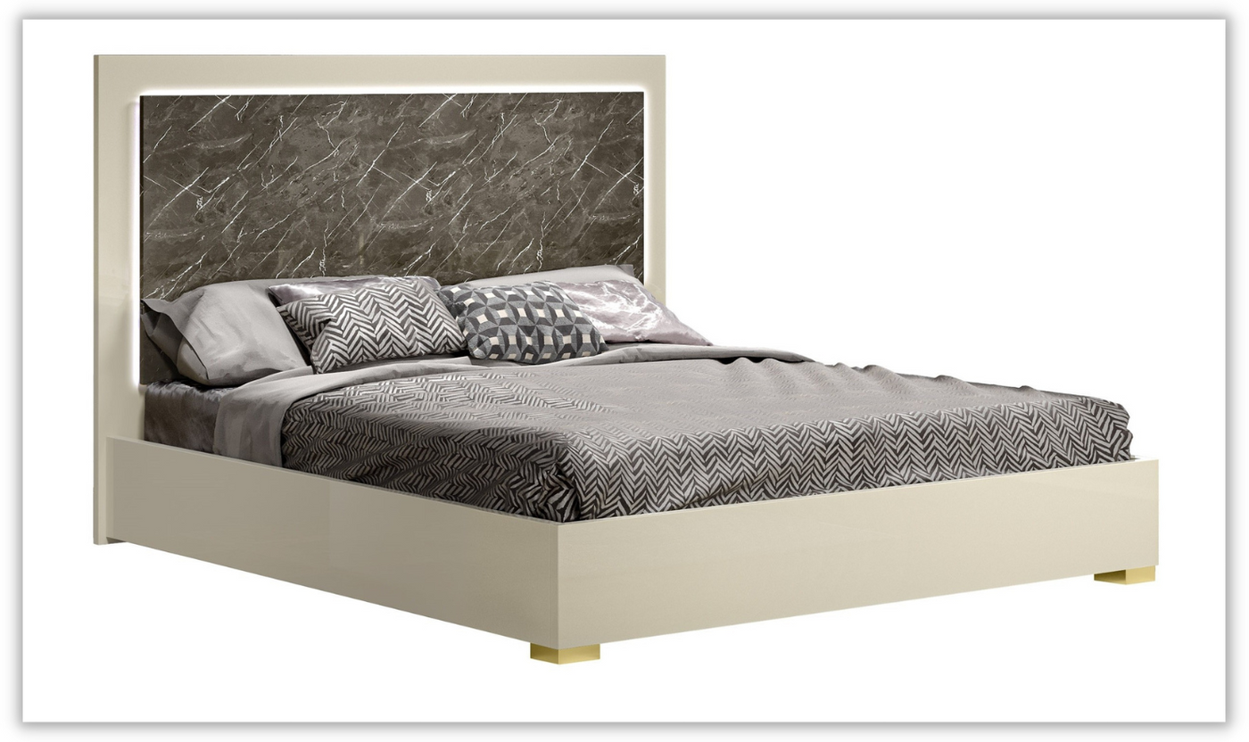Sonia Premium White Rectangular Wooden Premium Bed with LED