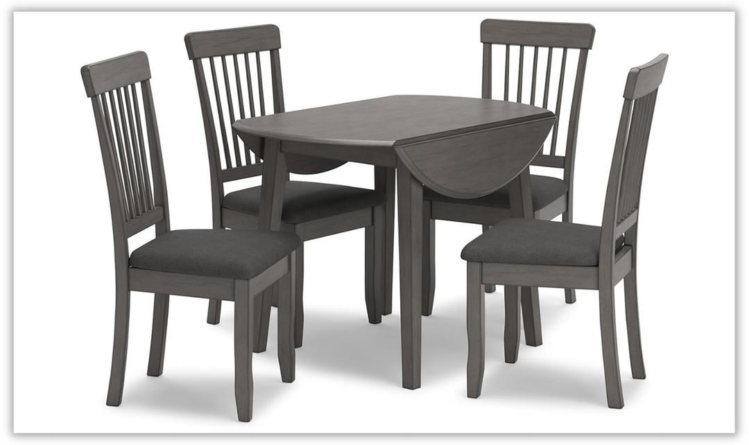 Shullden Round Drop Leaf Wooden Dining Table in Gray