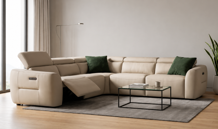 Nicoletti St. Louis Leather Reclining Sectional Sofa in Light Beige