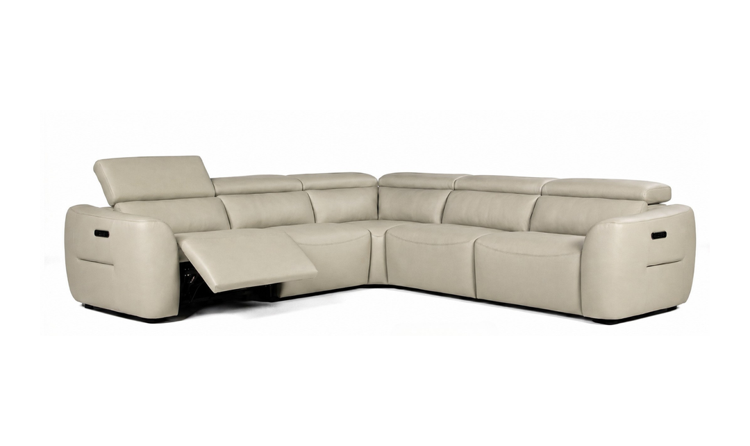 Nicoletti St. Louis Leather Reclining Sectional Sofa in Light Beige