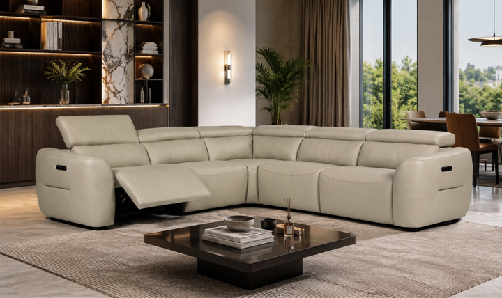 Nicoletti St. Louis Leather Reclining Sectional Sofa in Light Beige