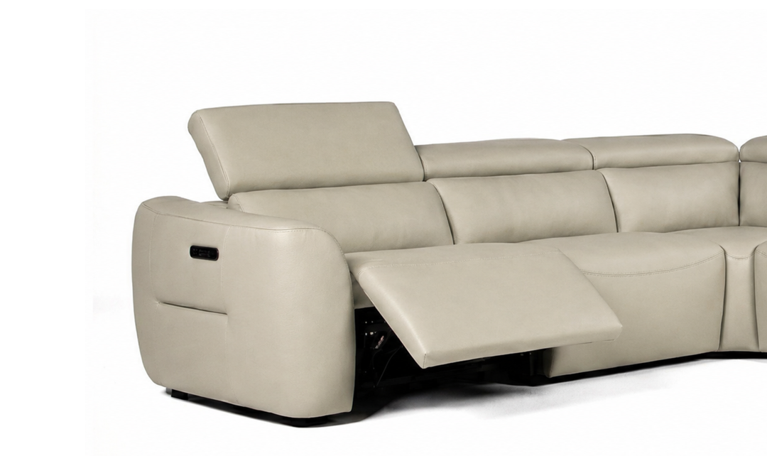 Nicoletti St. Louis Leather Reclining Sectional Sofa in Light Beige