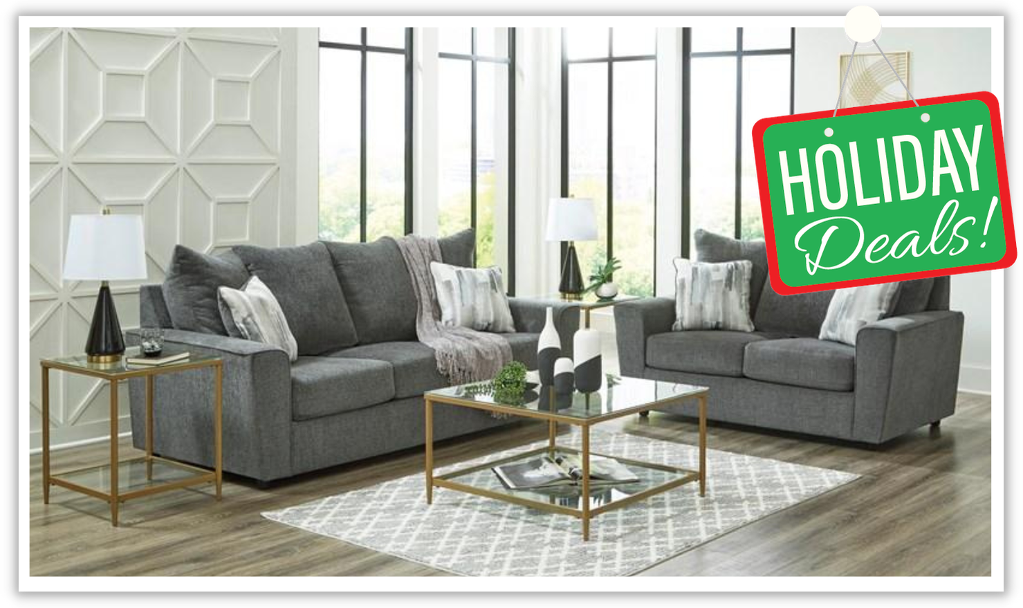 Stairatt Gray Fabric Upholstered Living Room Set