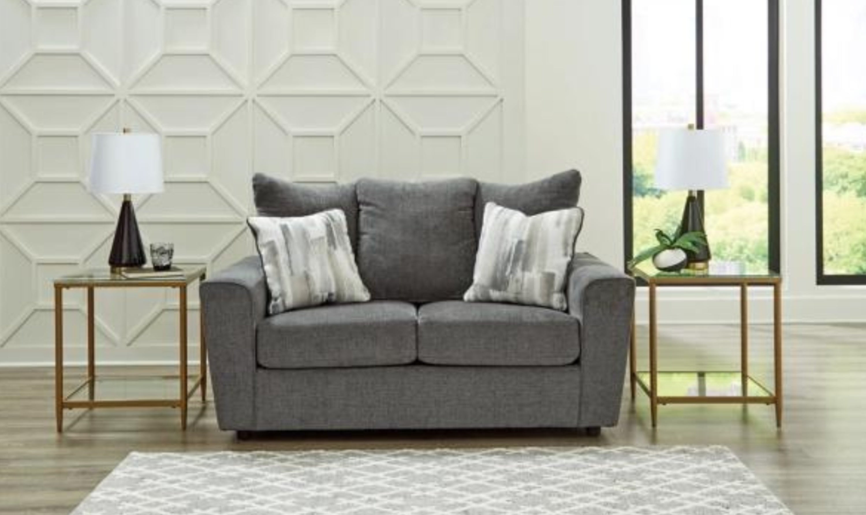 Stairatt Gray Fabric Upholstered Living Room Set-Jennifer Furniture