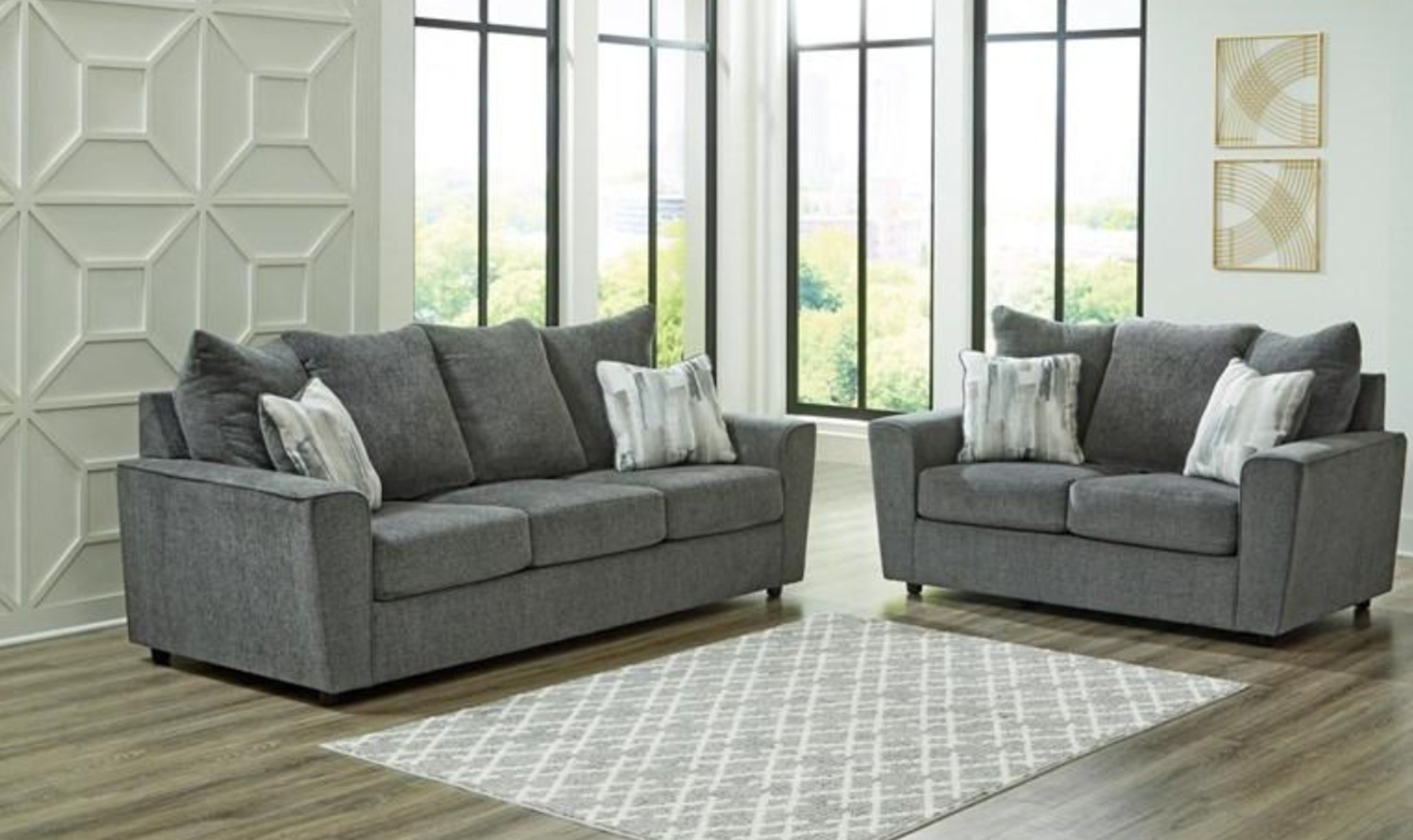 Stairatt Gray Fabric Upholstered Living Room Set-Jennifer Furniture