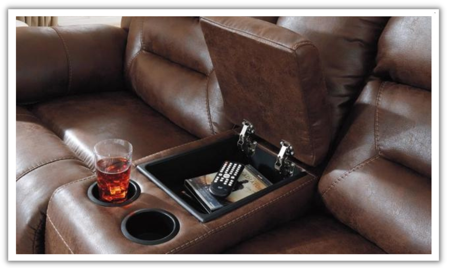Modern Heritage Stoneland Power Reclining Leather Loveseat With Console