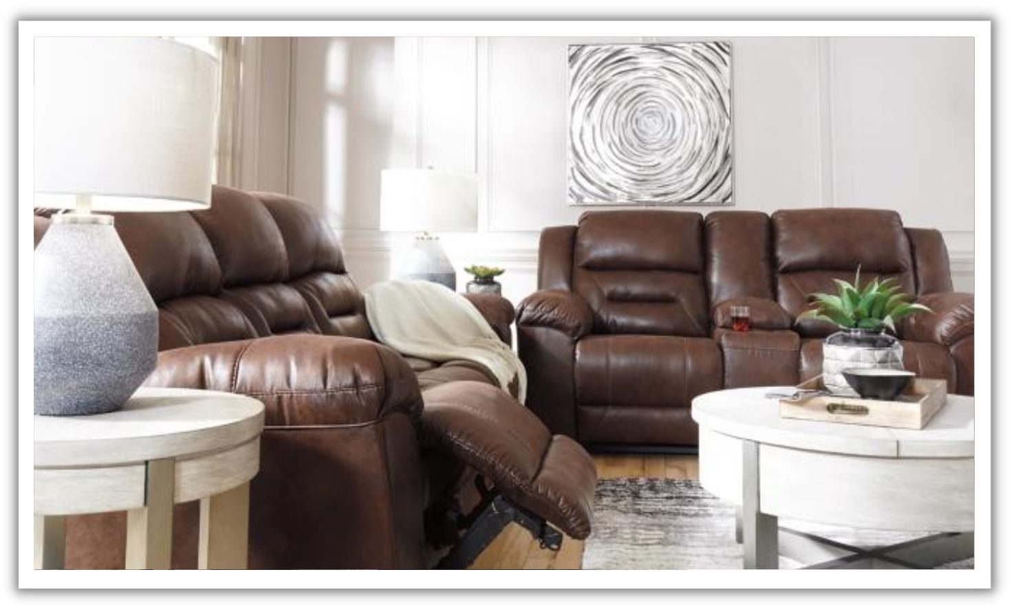 Modern Heritage Stoneland Power Reclining Leather Loveseat With Console