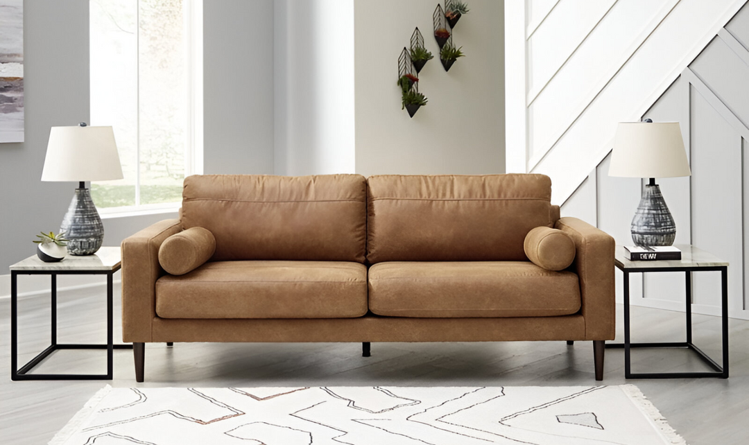 Modern Heritage Telora 2-Seater Caramel Leather Sofa with Track