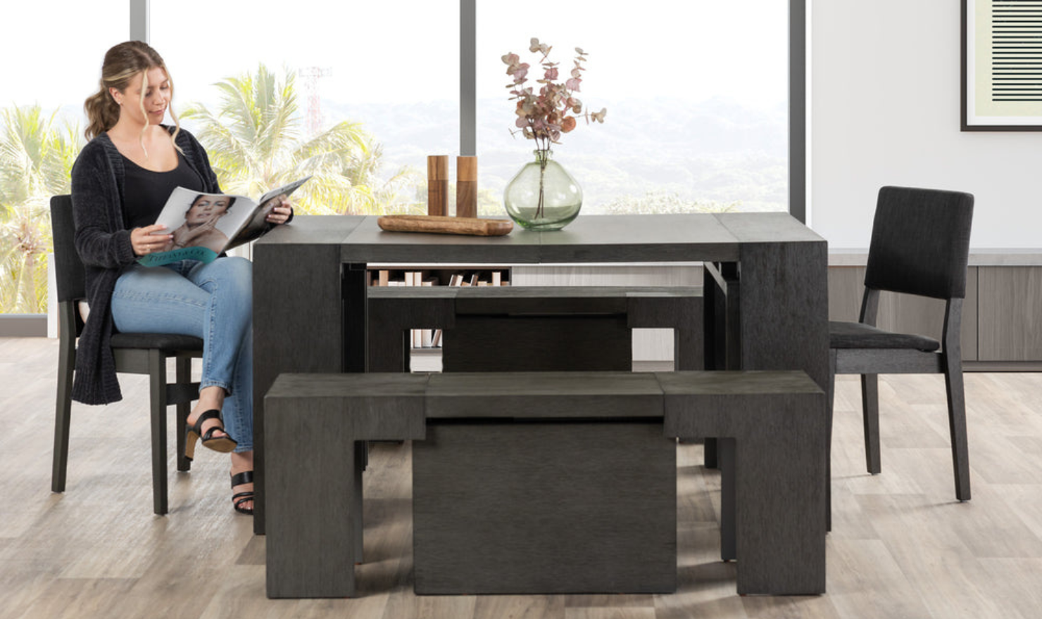 The Family Expandable Dining Table Set (Table + 4 Chairs)-jennifer furniture