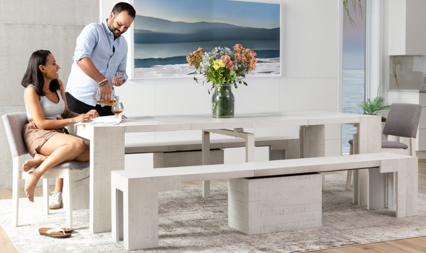 Transformer Table Family Extendable Rectangular Dining Table Set (Table + 4 Chairs)