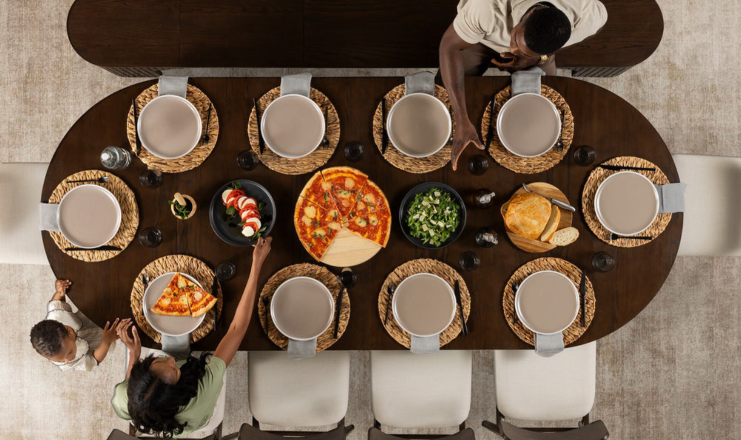 Transformer Table Gathering Extendable Round Dining Table Set (Table + 2 Bench)