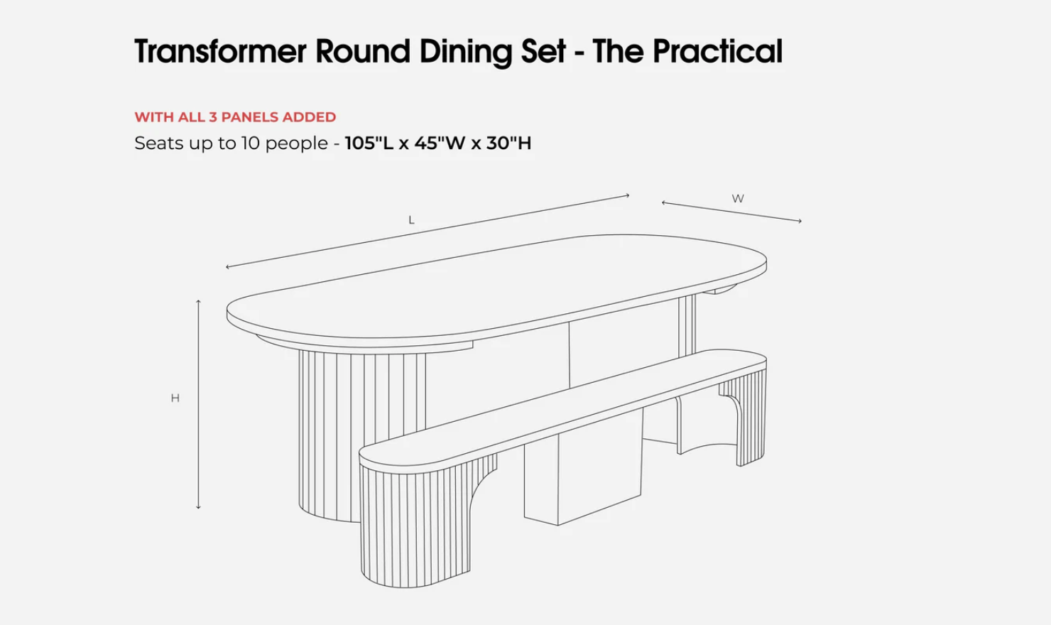 Transformer Table Practical Extendable Round Wooden Dining Table Set (Table + Bench)