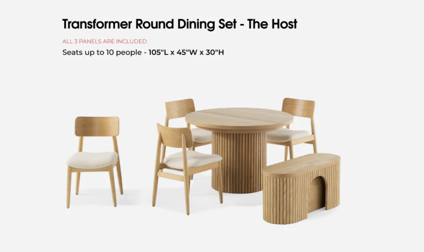 Transformer Table Host Extendable Round Dining Set (Table + 4 Chairs + Bench)