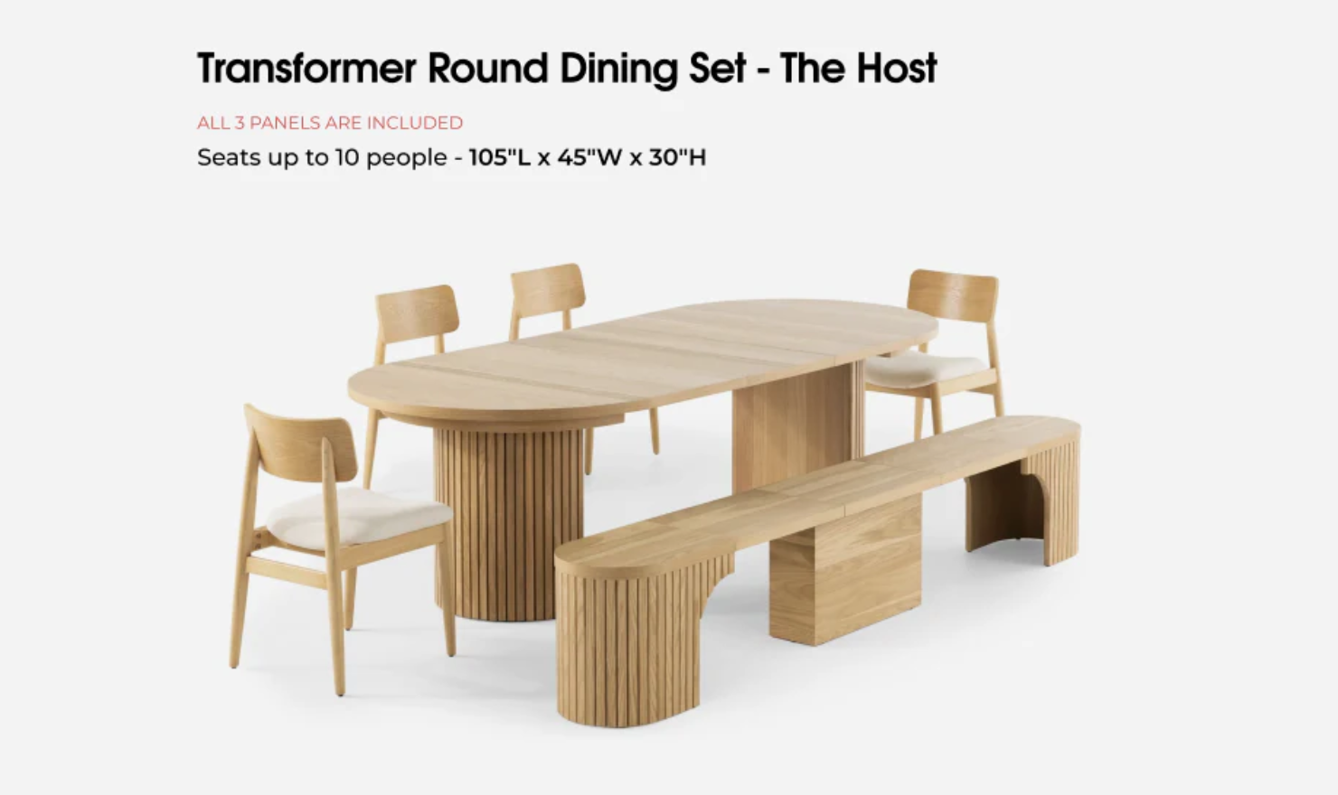 Transformer Table Host Extendable Round Dining Set (Table + 4 Chairs + Bench)