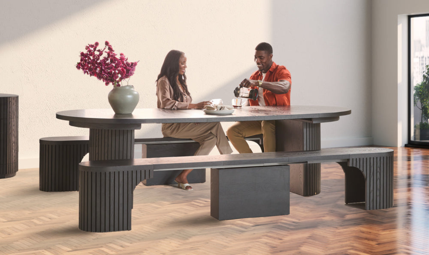 The Gathering Extendable Dining Table Set (Table + 2 Bench)-jennifer furniture