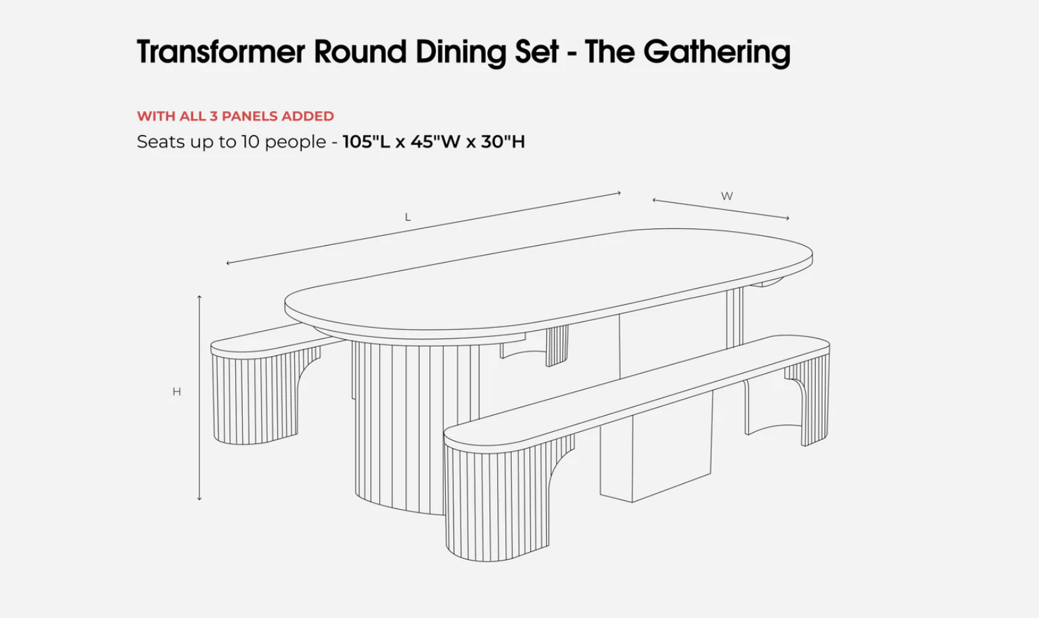 Transformer Table Gathering Extendable Round Dining Table Set (Table + 2 Bench)