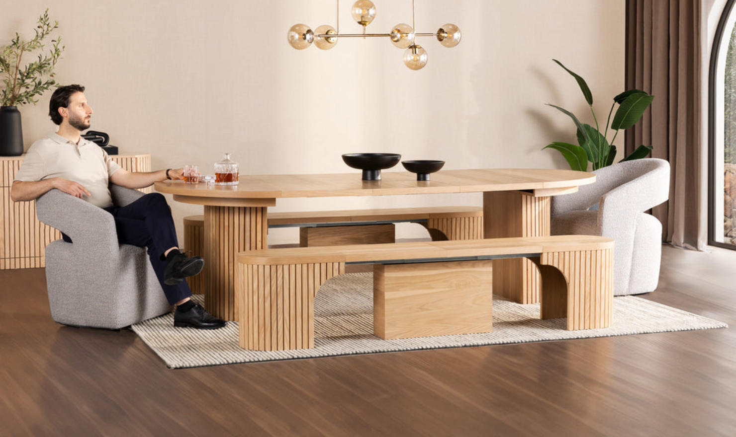 The Gathering Extendable Dining Table Set (Table + 2 Bench)-jennifer furniture