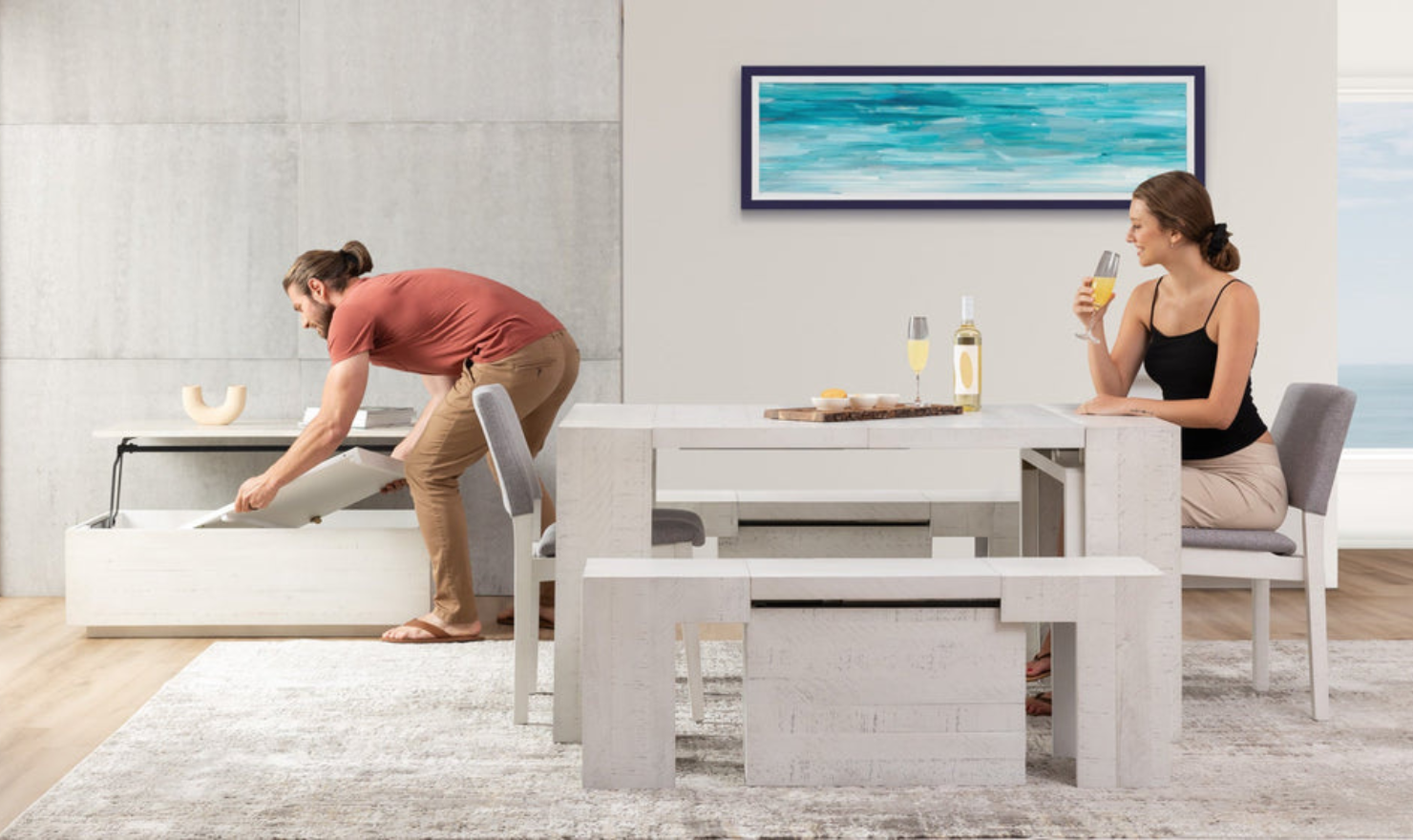 Transformer Table Gathering Extendable Rectangular Dining Table Set (Table + 2 Bench)
