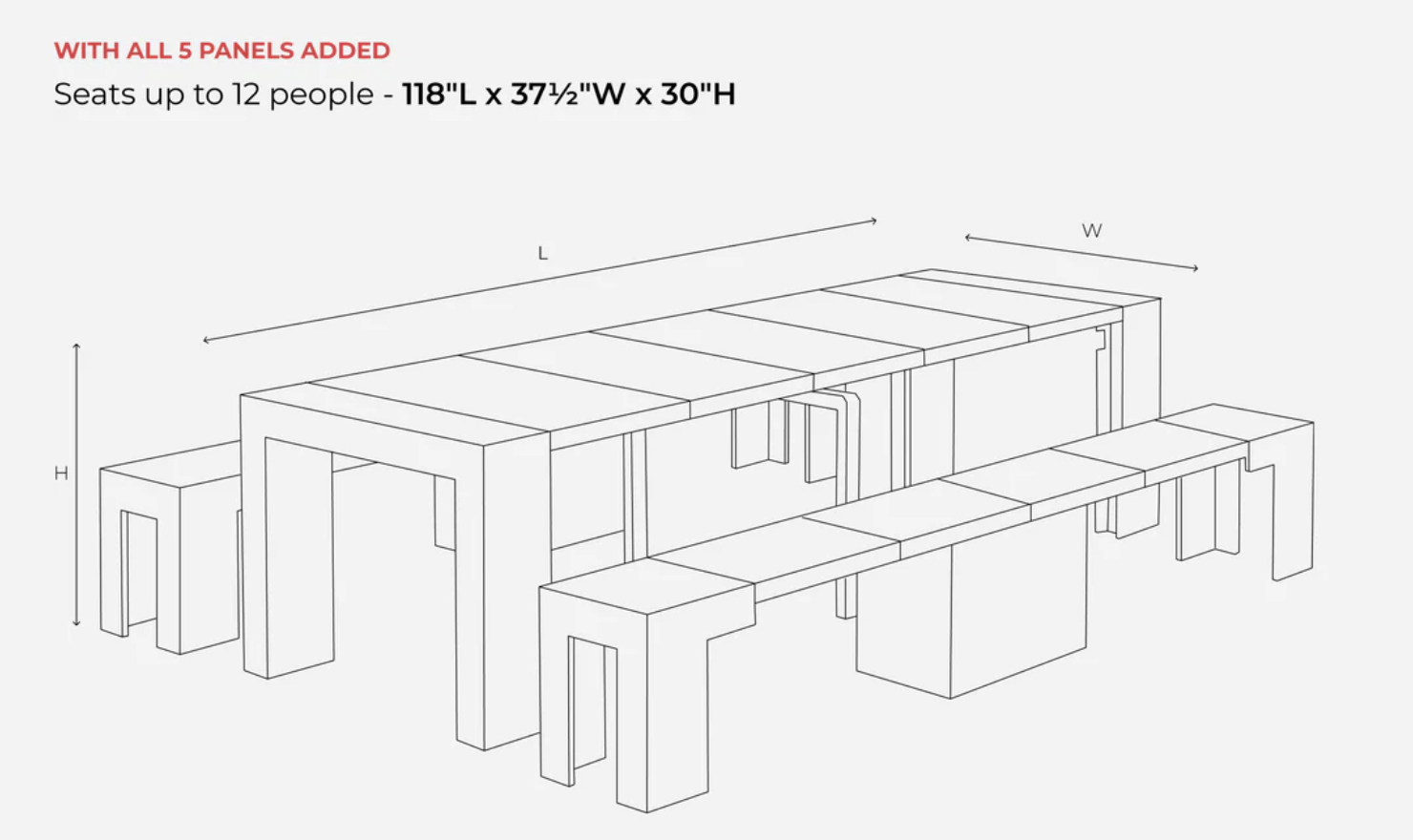 Transformer Table Gathering Extendable Rectangular Dining Table Set (Table + 2 Bench)