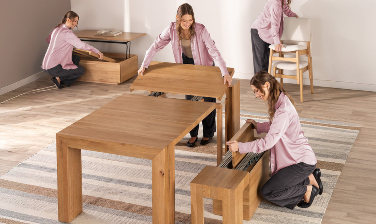 Transformer Table Host Extendable Transformer Rectangular Dining Set In Solid wood