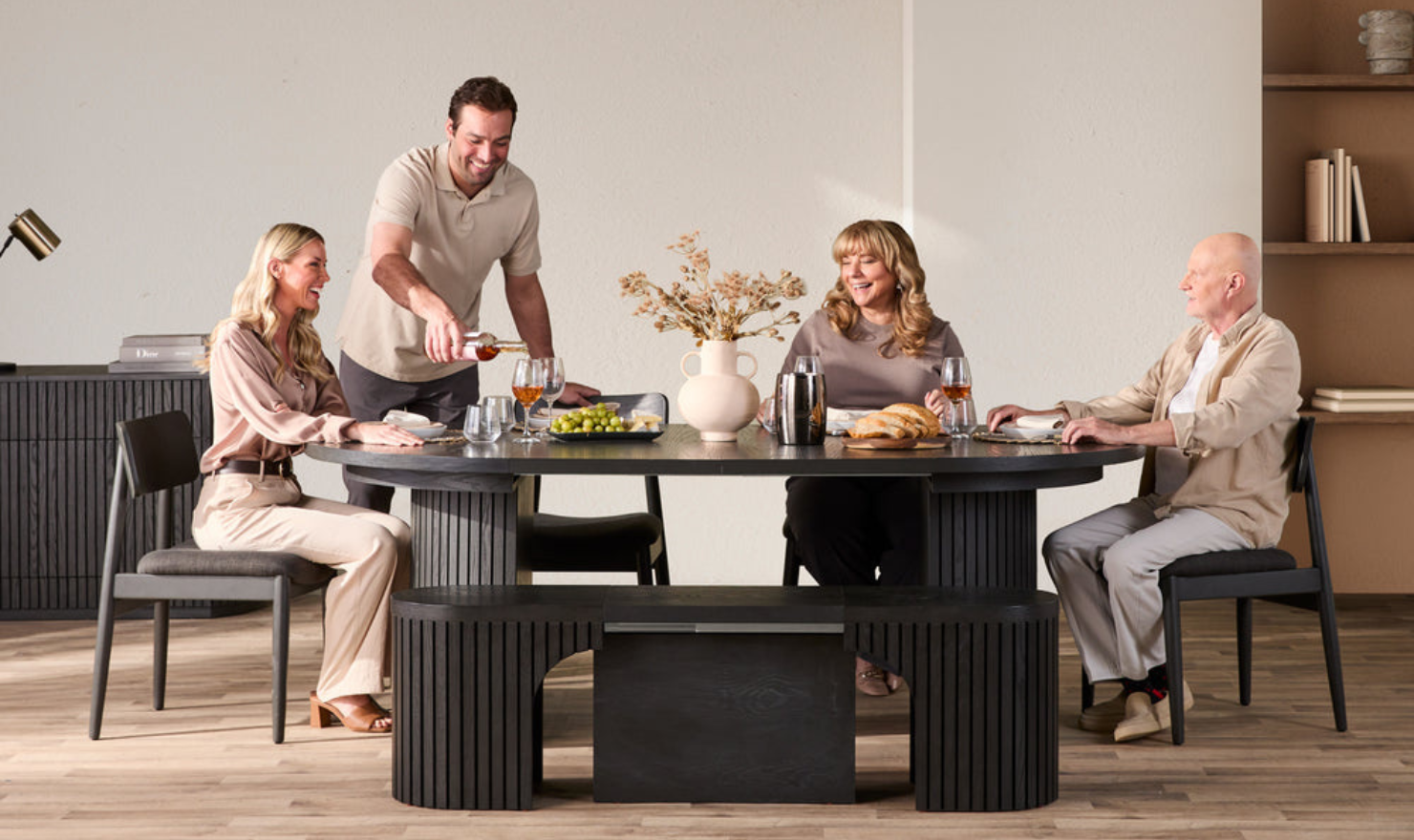 Transformer Table Host Extendable Round Dining Set (Table + 4 Chairs + Bench)